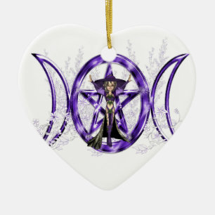 Wiccan lila dreifaches Mond-Göttin-Pentagramm Keramikornament