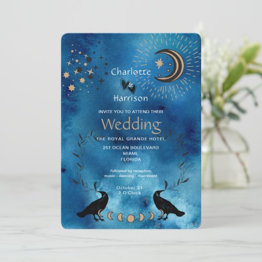 Wiccan Magic Constellation Ungewöhnliche Hochzeit Einladung (Stehend Vorderseite)