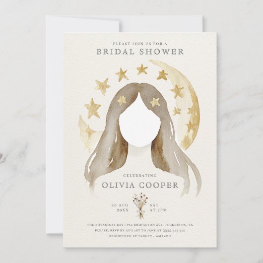 Wiccan Moon Boho Celestial Brautparty Einladung (Vorderseite)