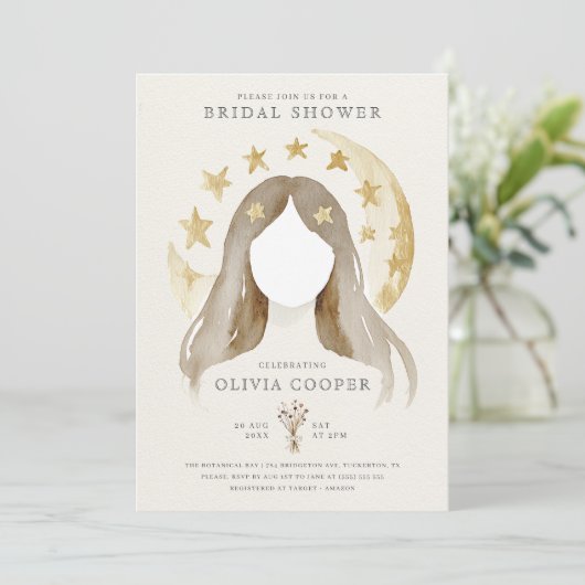Wiccan Moon Boho Celestial Brautparty Einladung (Stehend Vorderseite)