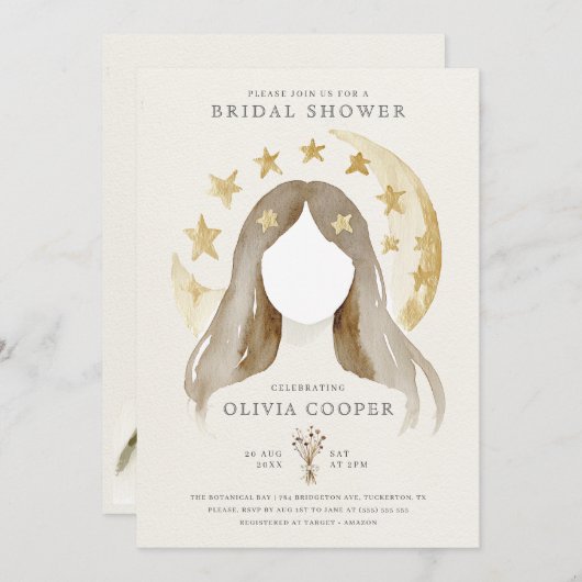 Wiccan Moon Boho Celestial Brautparty Einladung (Vorne/Hinten)