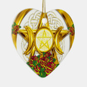 Wiccan Pagan Pentagramm Gold mit Rose Keramikornament (Rechts)