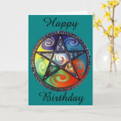 Wiccan Pentagram-Geburtstag Karte (Gelbe Blume)