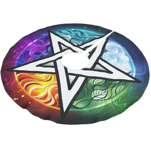 Wiccan pentagram polyester weihnachtsbaumdecke (Schrägansicht)