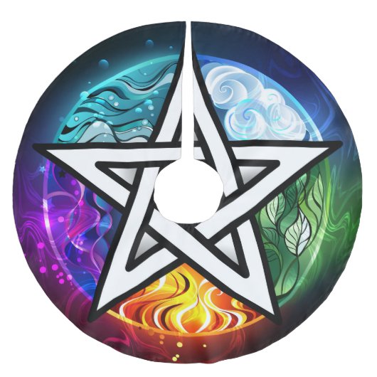 Wiccan pentagram polyester weihnachtsbaumdecke (Vorderseite)