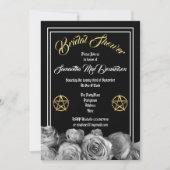 Wiccan Pentagrammschwarz-BlumenBrautparty Einladung (Vorderseite)
