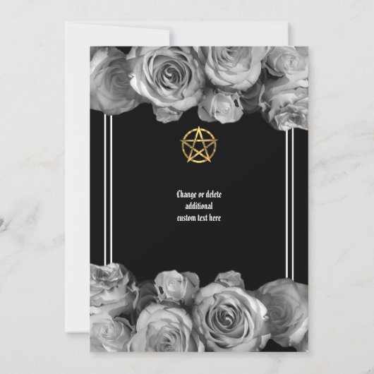 Wiccan Pentagrammschwarz-BlumenBrautparty Einladung (Rückseite)
