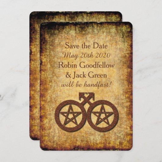 Wiccan Rustic Save the Date Card Gay Handfasts (Vorne/Hinten)