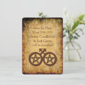 Wiccan Rustic Save the Date Card Gay Handfasts (Stehend Vorderseite)