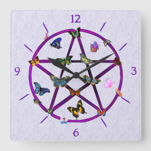 Wiccan Star and Butterflies Quadratische Wanduhr