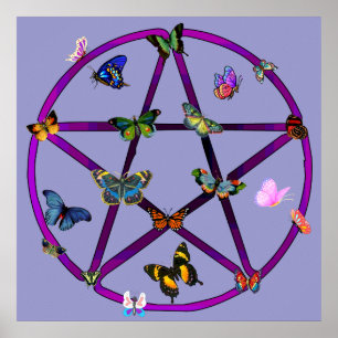 Wiccan Star und Butterfliegen Poster