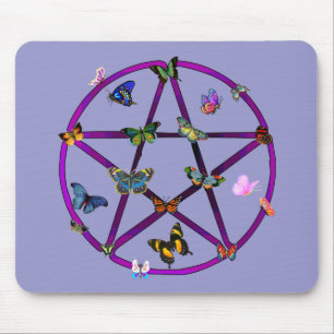 Wiccan Stern und Schmetterlinge Mousepad