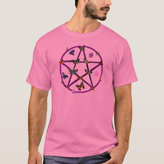 Wiccan Stern und Schmetterlinge T-Shirt (Vorderseite)