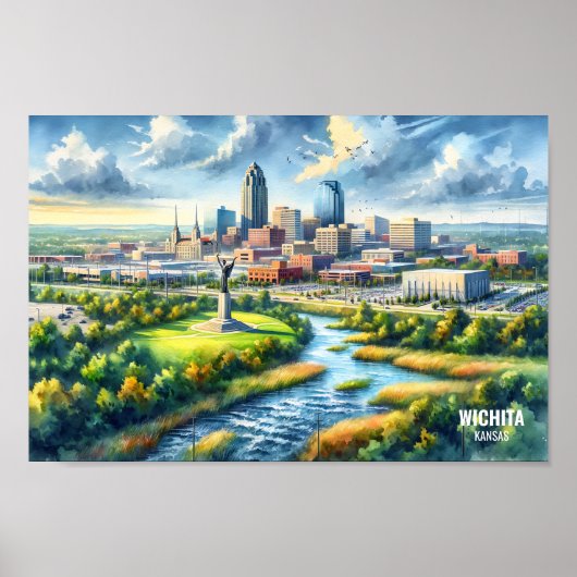 Wichita Kansas Famous Travel Places Aquarell Poster (Vorne)