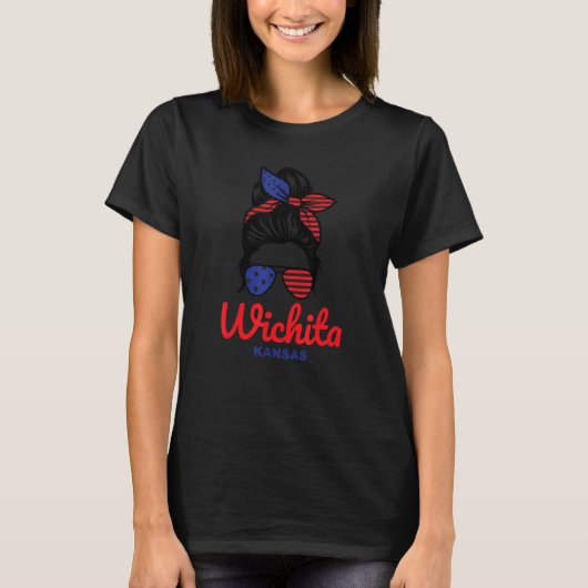Wichita Kansas Retro Messy Bun T-Shirt (Vorderseite)