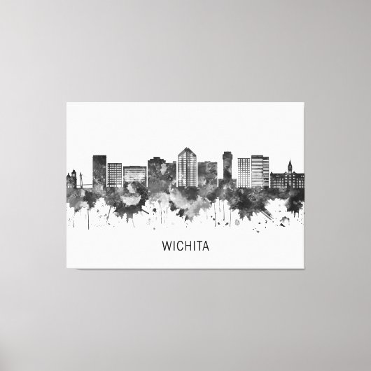 Wichita Kansas Skyline BW Leinwanddruck (Vorderseite)
