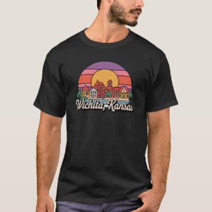 Wichita Kansas Sonnenuntergang Skyline Retro Aufkl T-Shirt