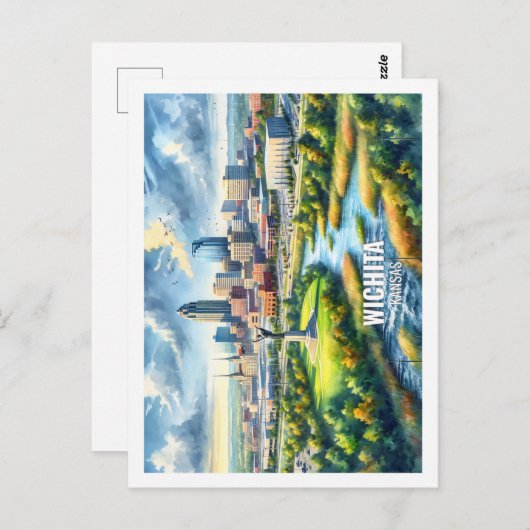 Wichita Kansas USA Famous Travel Place watercolor Postkarte (Vorne/Hinten)