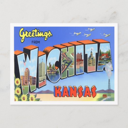 Wichita, Kansas Vintag Big Letters Postcard Postkarte (Vorderseite)