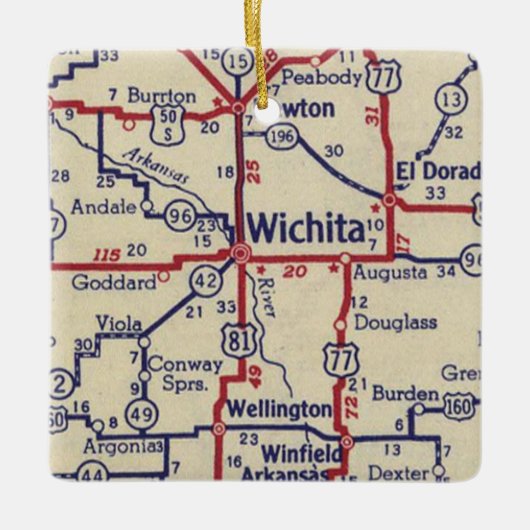 Wichita KS Vintag Map Keramikornament (Vorderseite)