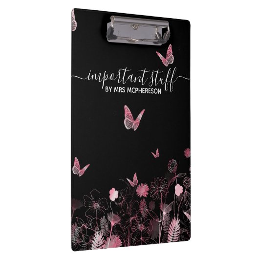Wichtige Dinge Blume mit Schmetterlingen Klemmbrett (Rechts)