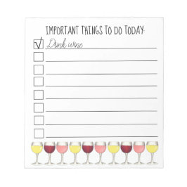 Wichtige Dinge zum Trinken von Weinglas Checkliste Notizblock