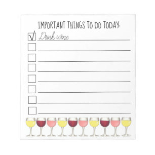 Wichtige Dinge zum Trinken von Weinglas Checkliste Notizblock