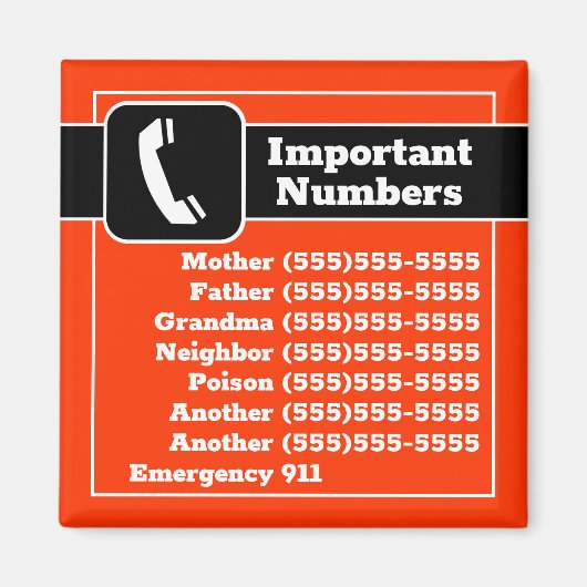 Wichtige Kontakttelefonnummern Kühlschrank-Erinner Magnet (Vorne)