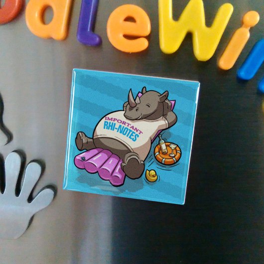 Wichtige Rhi-Noten Funny Relaxed Rhino Cartoon Magnet