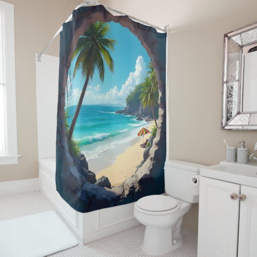 Wichtiger Blick auf den sonnenüberfluteten Strand Duschvorhang (Beispiel)