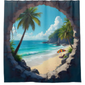 Wichtiger Blick auf den sonnenüberfluteten Strand Duschvorhang (Vorderseite)