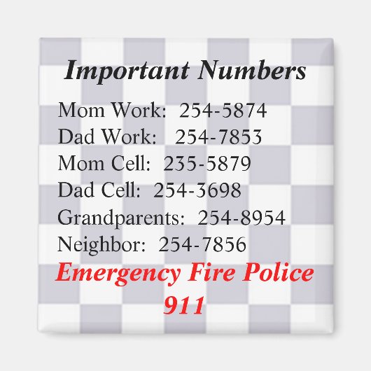 Wichtiges Numbers-Magnet Magnet (Vorne)