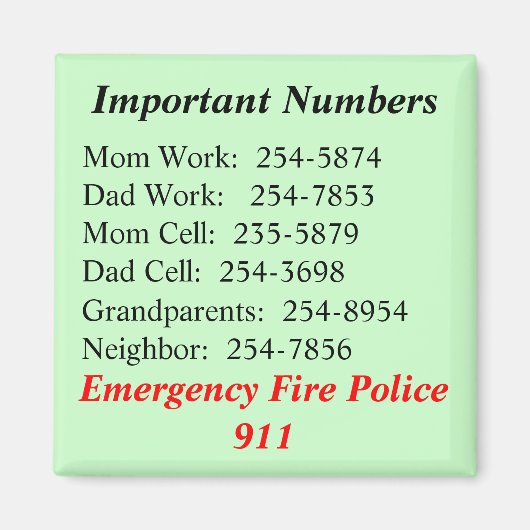 Wichtiges Numbers-Magnet Magnet (Vorne)