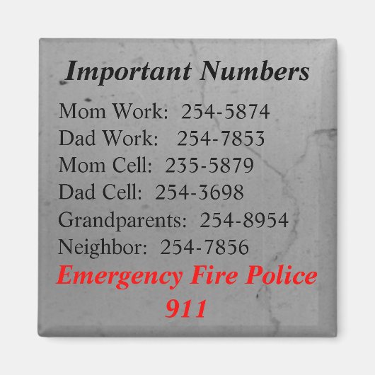 Wichtiges Numbers-Magnet Magnet (Vorne)