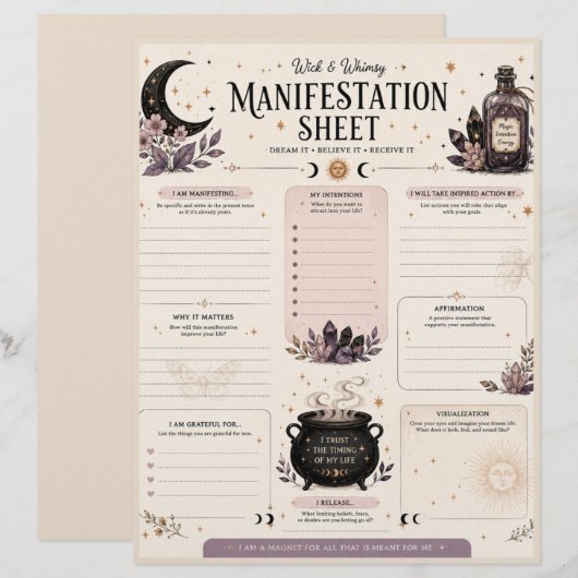 Wick & Whimsy Manifestationsblatt Briefbogen (Vorne/Hinten)