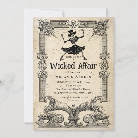 Wicked Affair Halloween Vintag Gothic Skull Einladung (Vorderseite)