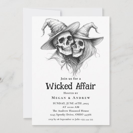 Wicked Affair Halloween Vintag Gothic Skull Invit Einladung (Vorderseite)