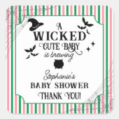 Wicked Cute Baby is Brewing Halloween Baby Shower Quadratischer Aufkleber (Vorderseite)