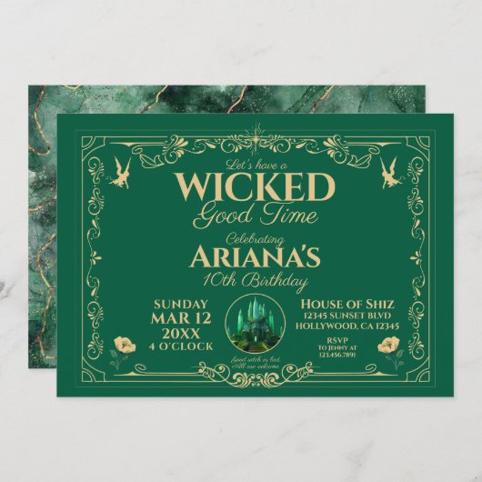Wicked Good Time Green Birthday Party Invitation Einladung (Vorne/Hinten)