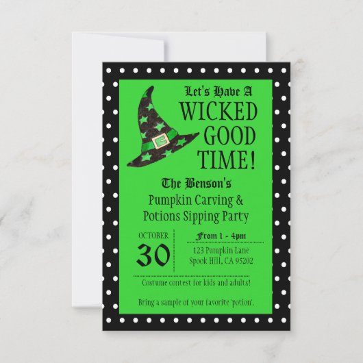 Wicked Good Time Green Halloween Einladung (Vorderseite)