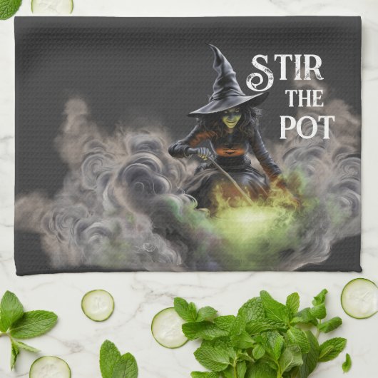 Wicked Halloween Hexe Stir the Pot Geschirrtuch (Gefaltet)