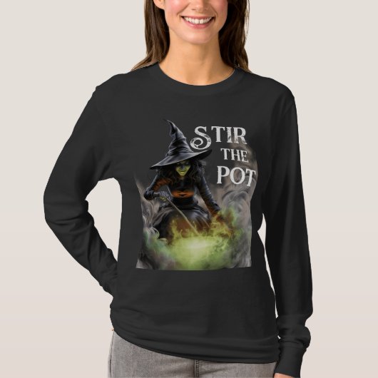 Wicked Halloween Hexe Stir the Pot T-Shirt (Vorderseite)