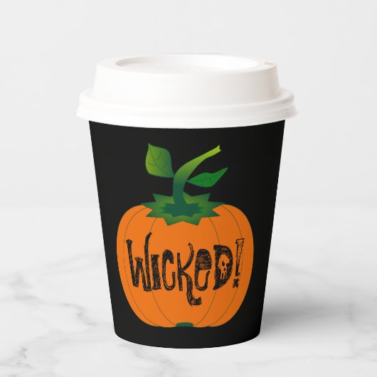 Wicked Happy Halloween Black Orange Pumpkin Pappbecher (Vorderseite)