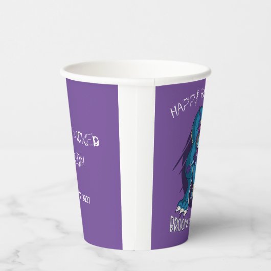 Wicked Hexe on T-Rex Illustration Halloween-Party Pappbecher (Rechts)