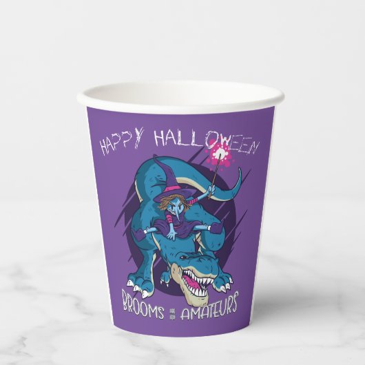 Wicked Hexe on T-Rex Illustration Halloween-Party Pappbecher (Vorderseite)