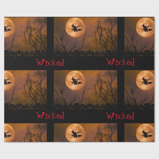 Wicked Hexenschwarz Orange Spooky Halloween Geschenkpapier (Flach)