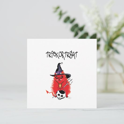 Wicked Kitty Devil Cat Trick or Tree Einladung (Stehend Vorderseite)