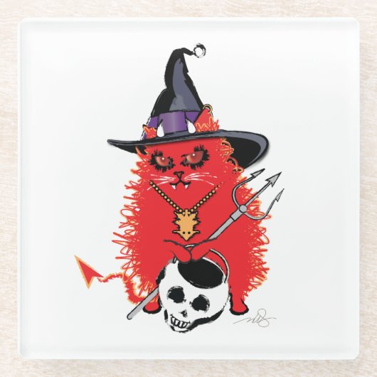 Wicked Kitty Devil Cat Trick or Tree Glasuntersetzer (Vorderseite)