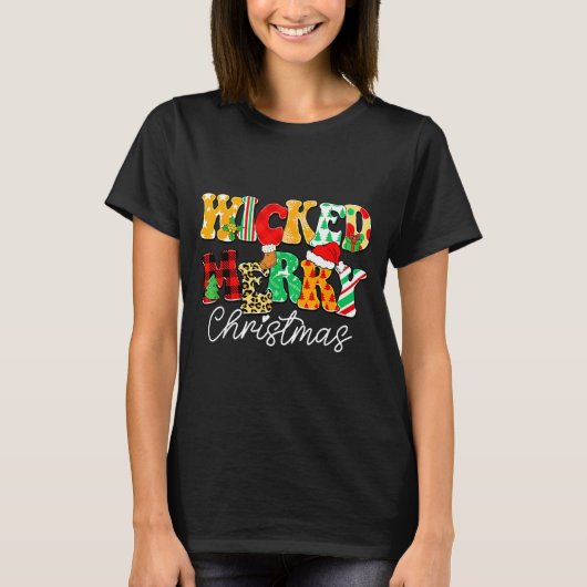 Wicked Merry Christmas Pattern Mix Humor T-Shirt (Vorderseite)