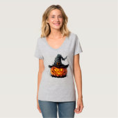 Wicked Pumpkin Witch Hat Halloween T-Shirt (Vorderseite Vollansicht)